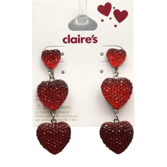 Claires Heart Drop dangle Earrings 3 Hearts - Picture 1 of 2